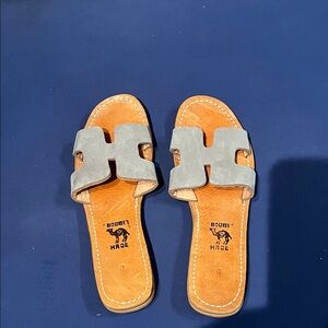 Moroccan Gray and Tan Slide Sandals